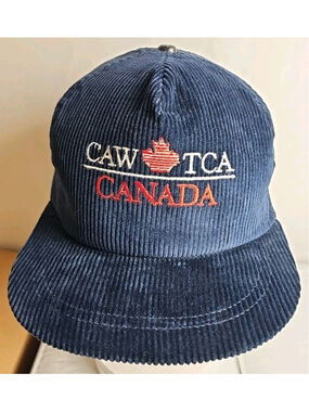 Vintage CAW TCA Hat Snapback Blue Corduroy Made In Canada Adjustable Cap